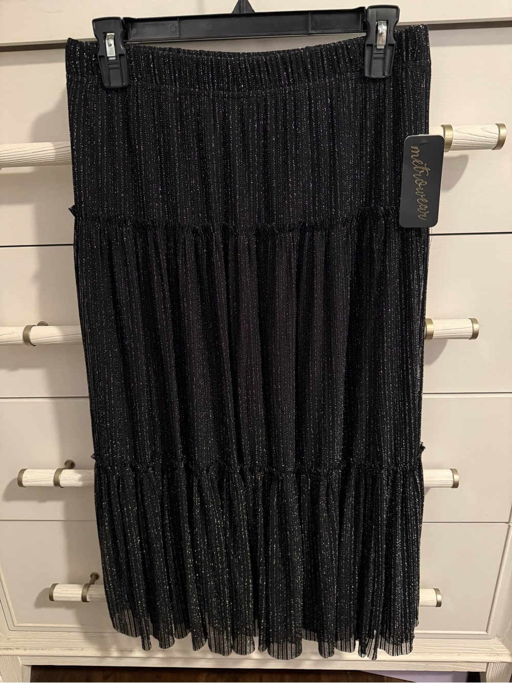 Metro Wear Black Metallic Tiered Midi Skirt